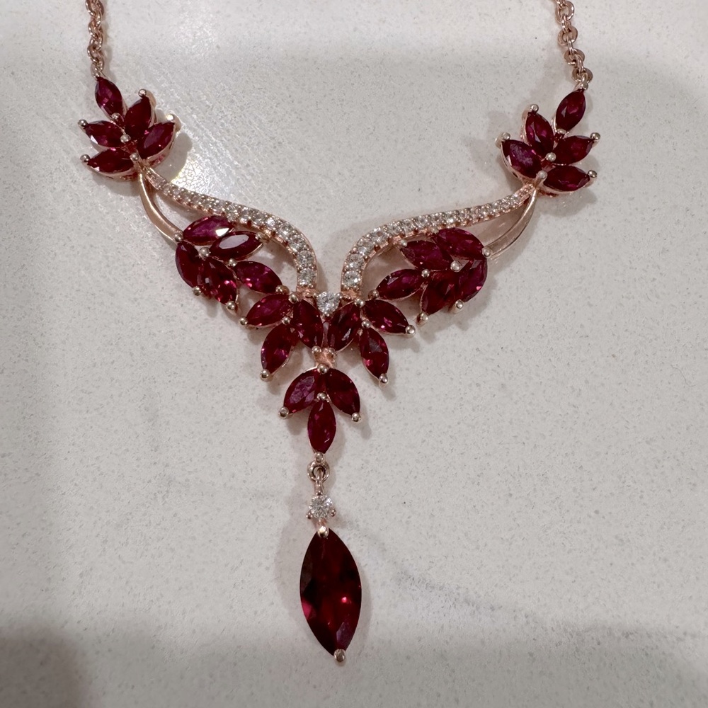 14k Rose Gold Over Silver Lab Created Ruby & White Sapphire Necklace